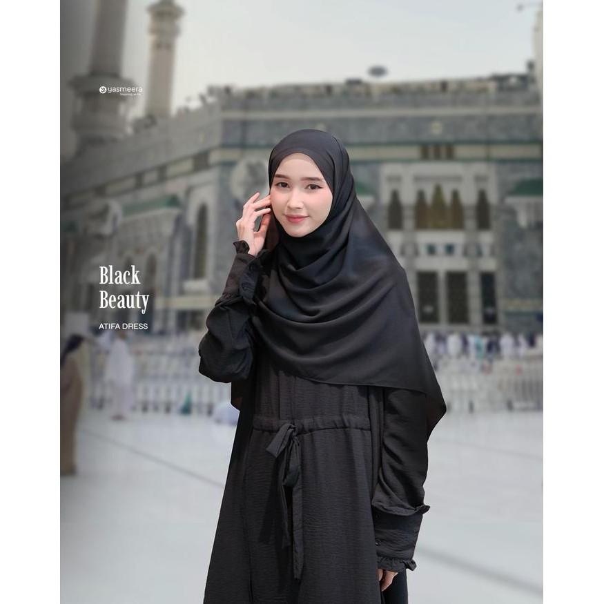 (Allthebest) Atifa Dress Yasmeera - Gamis Umroh Haji Hitam dan Putih Polos