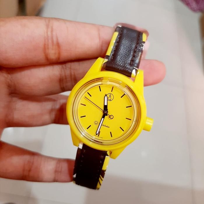 JAM TANGAN WANITA Q&Q QQ QnQ RP01J022Y SMILE SOLAR YELLOW ORIGINAL