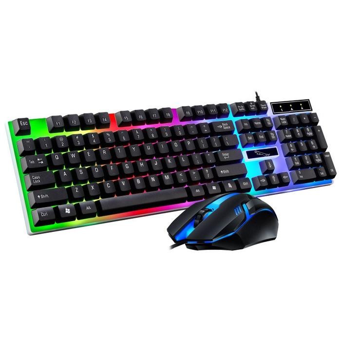 Keyboard Gaming Set Mouse Led Rgb Kabel Usb Komputer Lampu