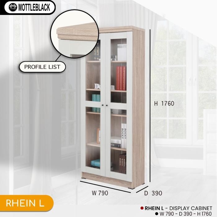 Blackmabel - Lemari Rak Hias Tinggi Kabinet Buku Piala Pintu Kaca 1