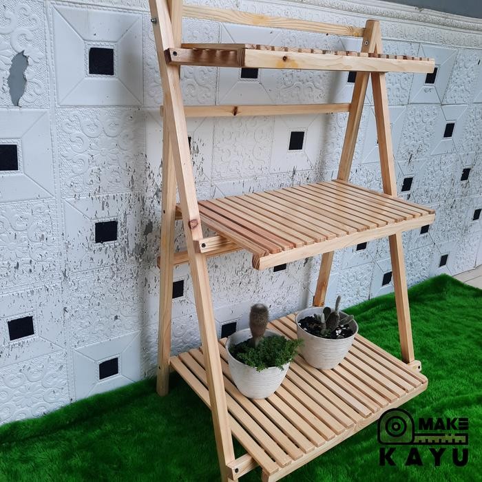 rak lipat 3 susun kayu rak display