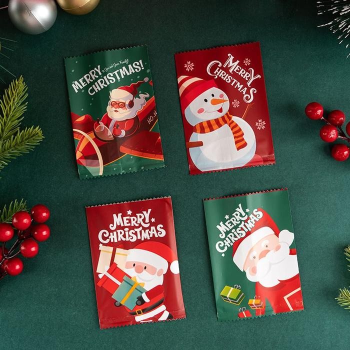 10pcs-Plastik Kemasan Cookies OPP Doff Natal Plastic Roti Merry Christmas Kode 1117