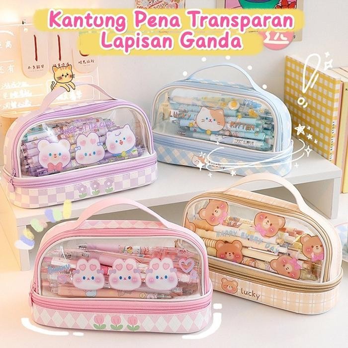 

Duffy Toys Pencil Case Kapasitas Besar / Tas Pensil Dua Ls / Tempat Pensil Bening / Kotak Pensil /