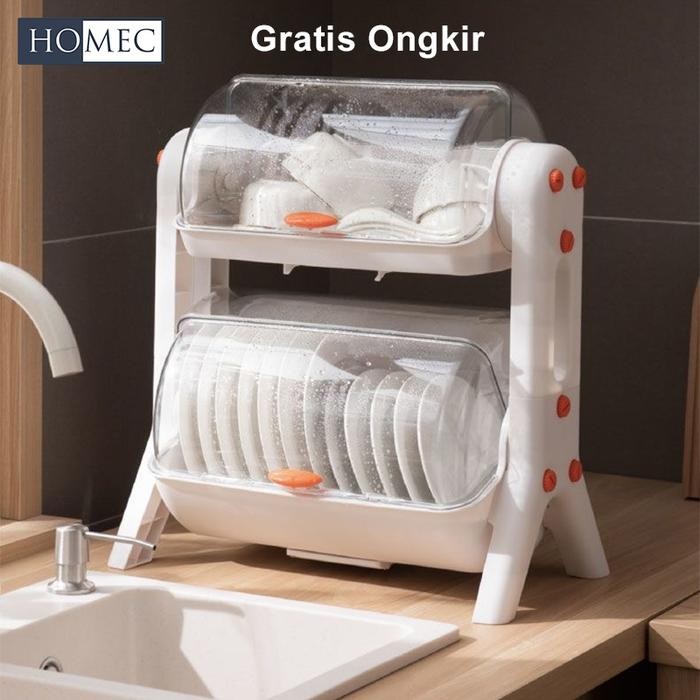 Terlaris Rak Piring Tertutup Plastik 2 Susun Lemari Piring Rak Dapur Minimalis