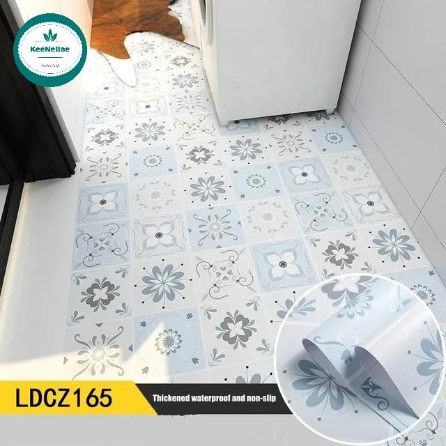 wallpaper sticker lantai kamar mandi tahan air biru muda