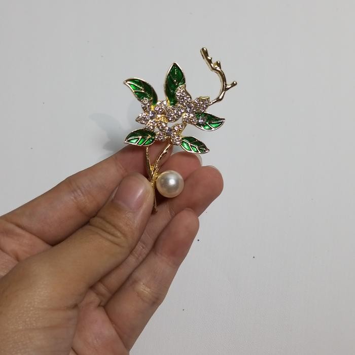 (Allthebest) Bros Jilbab Bross Hijab Daun Hijau Aksesoris Muslimah Mewah