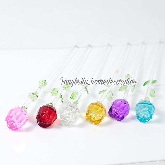 Pajangan Meja Kristal Bunga Biru Pink Kaca Mewah Dekorasi Rumah