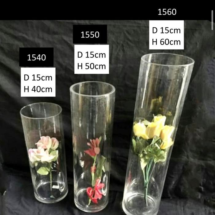 Vas bunga kaca tabung diameter 15cm tinggi 40cm 50cm 60cm vassilinder