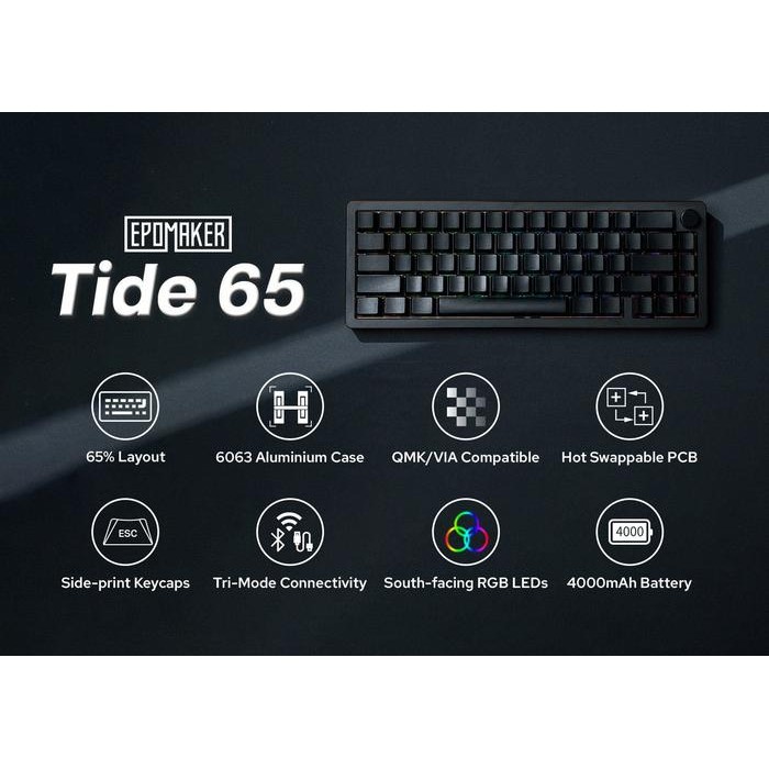 Tide65 Epomaker Wired / Wireless Tri Mode 65% Knob Layout Mechanical Keyboard