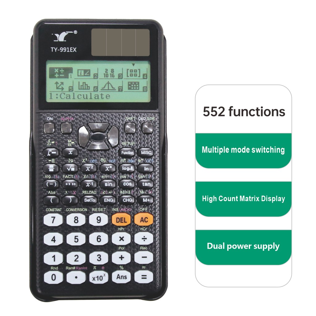 

Scientific Calculators Math Calculator with 552 Function HD Dot Matrix Display (192*63) Dual Power