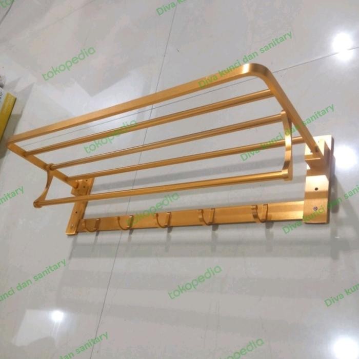 Gantungan handuk 5 baris gold lipat / rak handuk gold