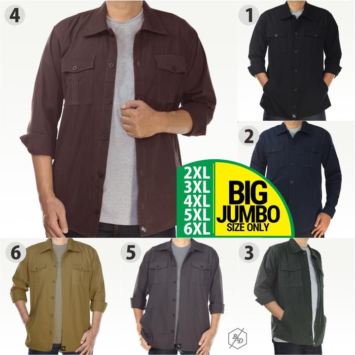 NEW Kemeja Parka Semi Jaket Lengan Panjang Pria Big Size Jumbo Casual Kerja Cowok Katun Lapangan