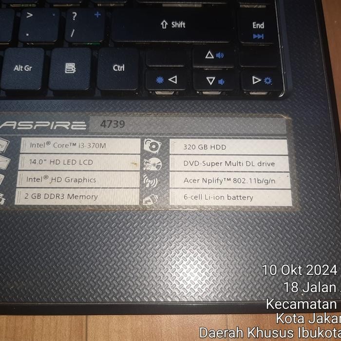 Jual laptop acer 4739 intel core i3