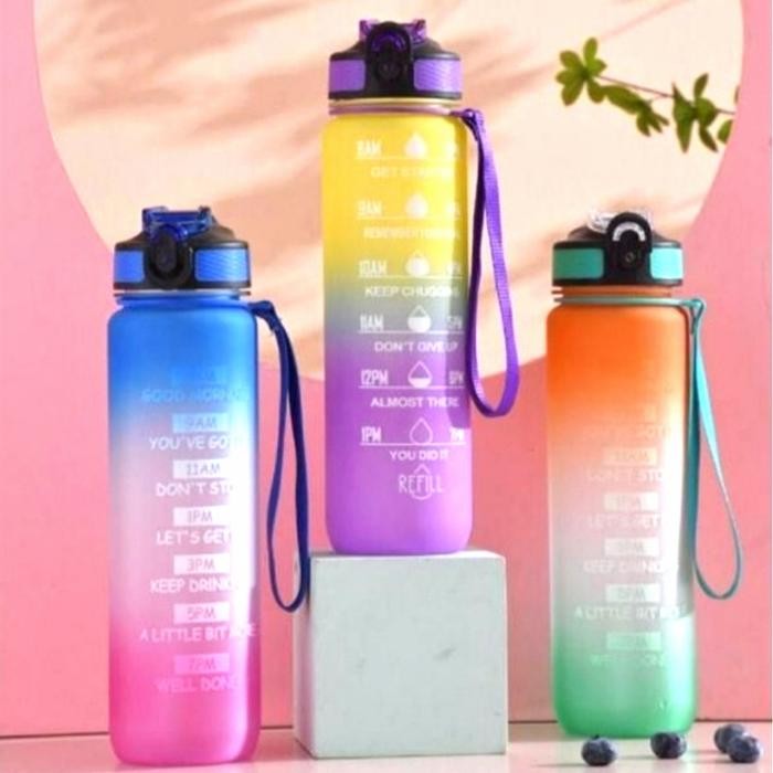 BOTOL VIRAL 1 LITER BOTOL TIME GRADASI OMBRE BOTOL MOTIVASI STIKER 3D