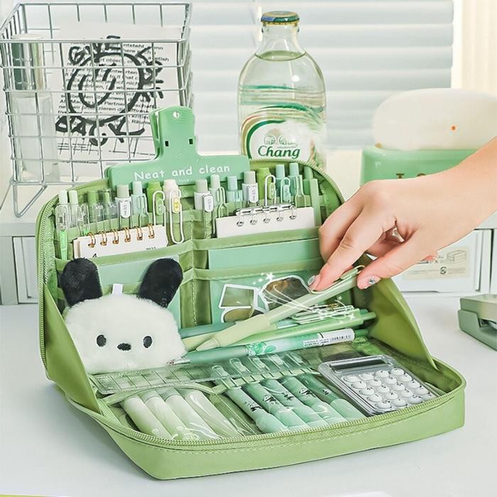 

DISKON MSS- Tempat Pensil 12 Sekat Kotak Pensil Polos Bahan Kanvas Ukuran Jumbo Pouch Tempat Alat