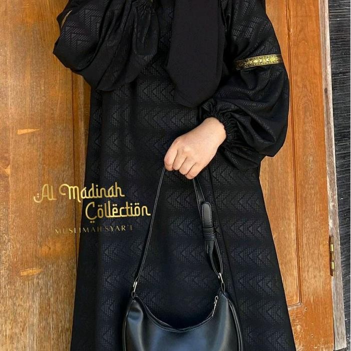 (Allthebest) Abaya Shiva/Abaya Embos Lengan Balon Temboro Wolfis Hitam Full Motif Gamis Muslim