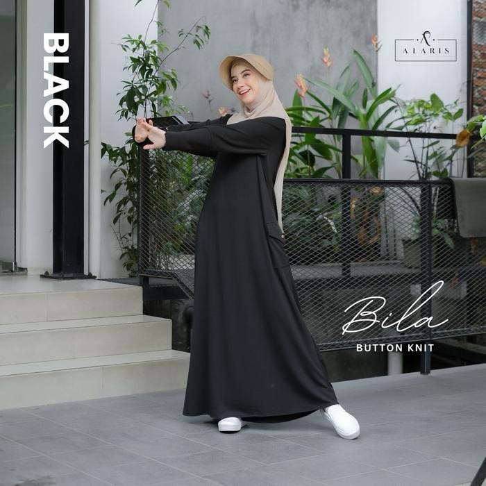 (Allthebest) Bila Button Knit / Gamis Sporty / Gamis Olahraga Syari / Gamis Kaos Rajut / Gamis Knit