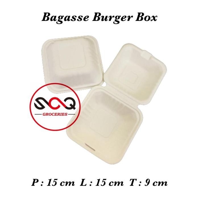 Bagasse Burger Kotak 15cm x 15cm Lunch Box Serat Tebu