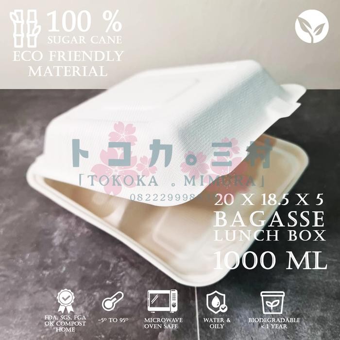 BAGASSE Big Square Lunch Box Kotak Makan - Eco Friendly Food Packaging
