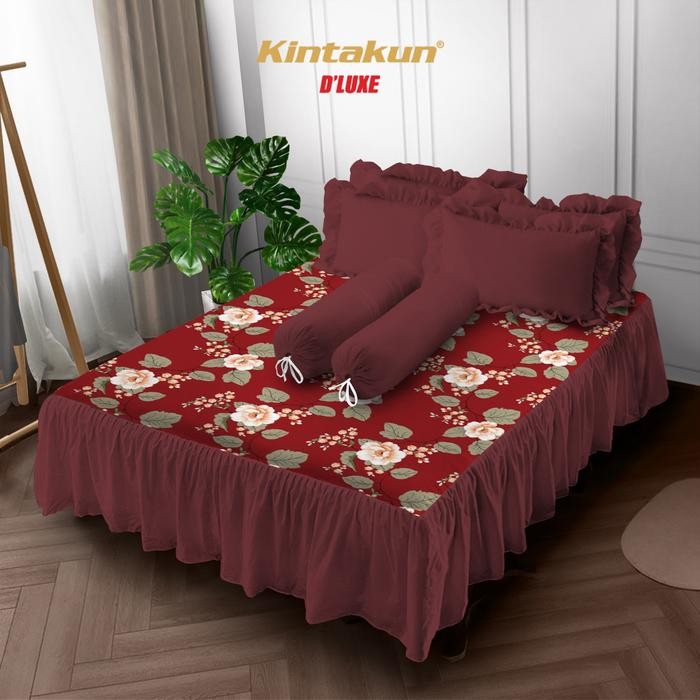 Kintakun Sprei Rumbai 160 x 200 / 180 x 200 B4 Bunga Minimalis DLUXE Sarung Bantal Guling Karet Kain