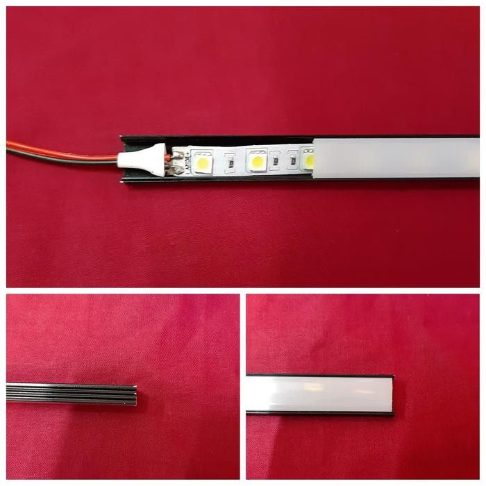 List Led Rumah Lampu Led Strip Alumunium Acrylic Cover Hitam 1 Meter