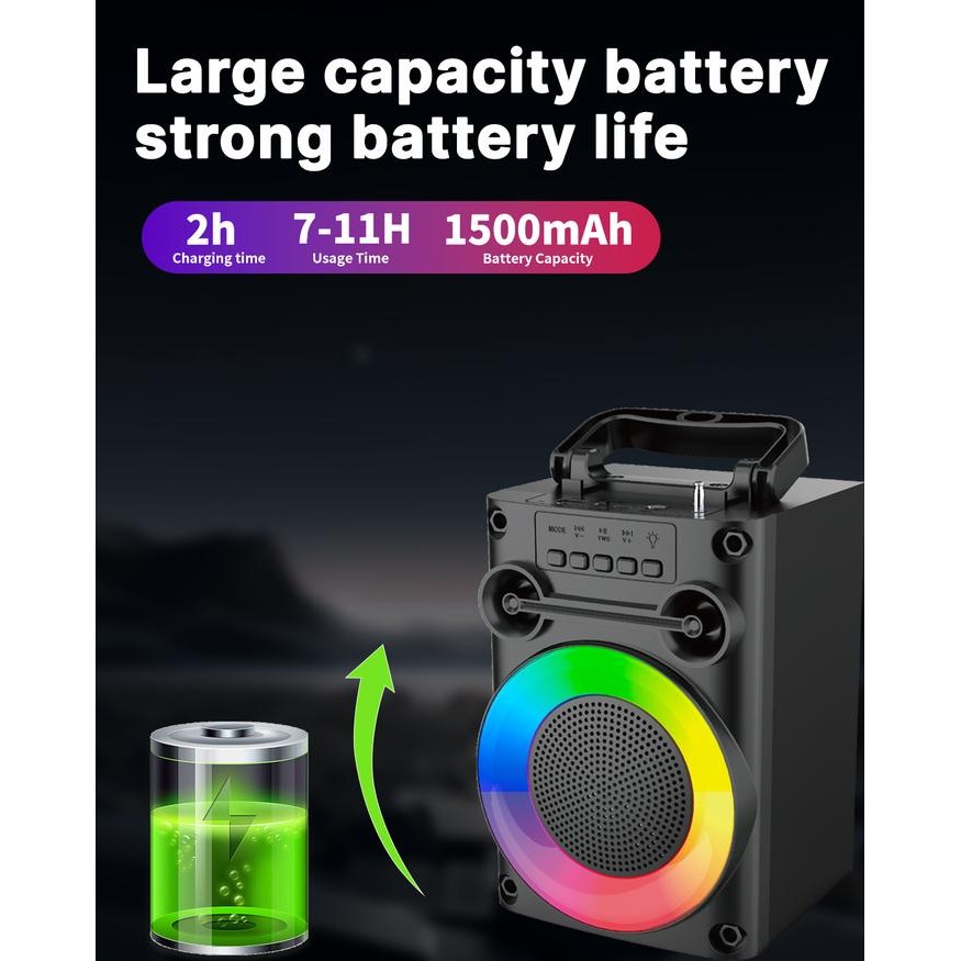 MAIKET Speaker Bluetooth Karaoke 2 Mic & Salon Full Bass Besar 4 Inci Music Box dengan Dudukan