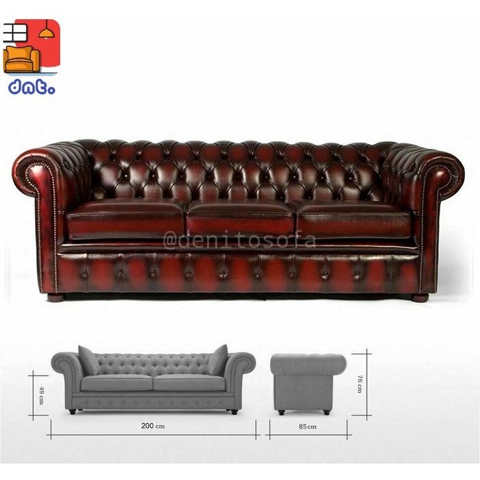 Sofa Esterfield-Sofa Kancing-Sofa 321-Sofa Kulit Mewah-Kursi Tamu