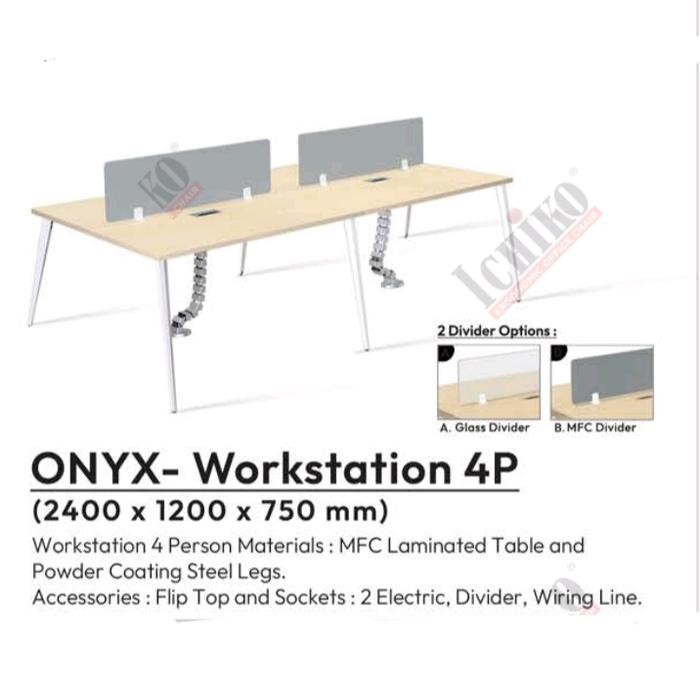 Meja Kantor 4 Orang Include Socket Electrik Iiko Onyx Workstation 4P
