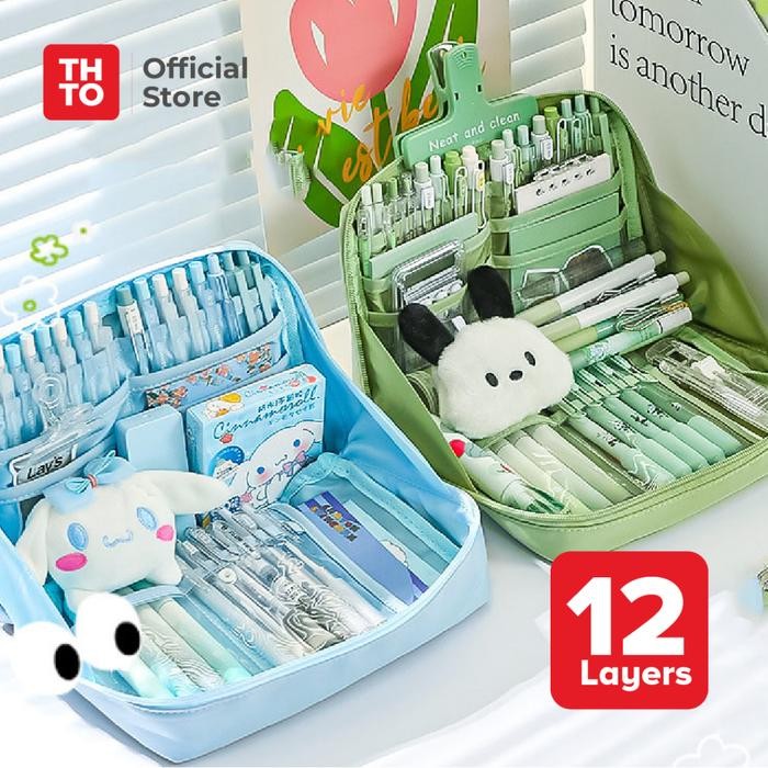 

BEST SELLER THTO 12 Layer Tas Tempat Pensil Case Pouch Anak Sekolah Transparan Kapasitas Besar