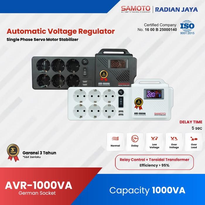 Promo Samoto Stabilizer Relay 1000Va Germany Socket Colokan Stop Kontak Avr Stabiliser Relay