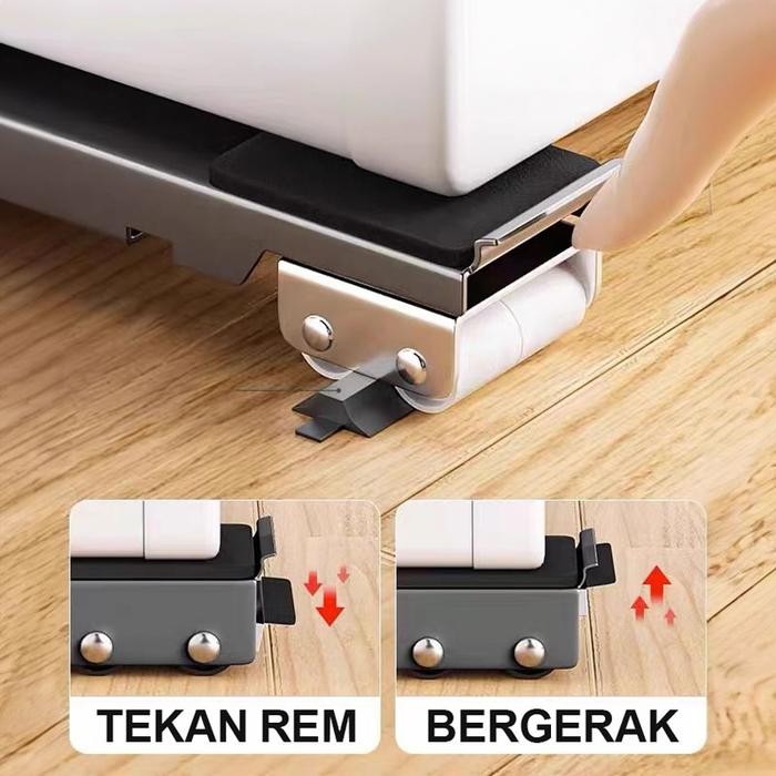 Lemari Portable Sepasang Tatakan Kulkas Kaki Kulkas Mesin Cuci Roda Penggeser Meja Sebaguna Kuat
