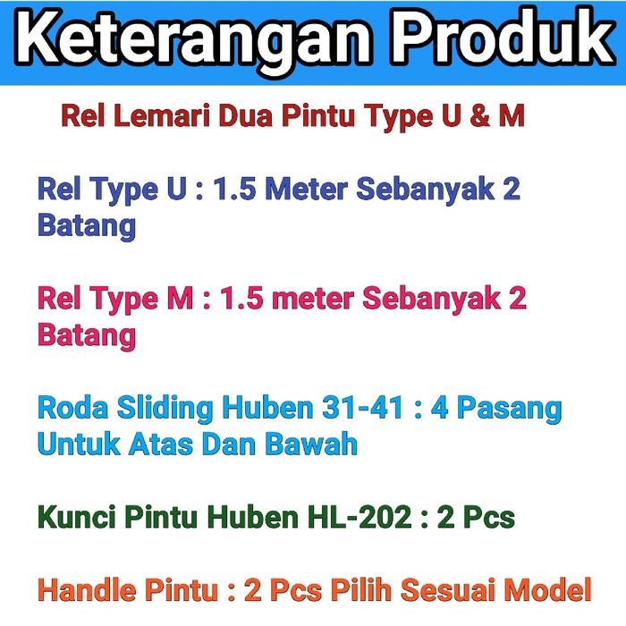 Rel Sliding U Dan M Lemari 2 Pintu Plus Roda Kunci Handle Lengkap