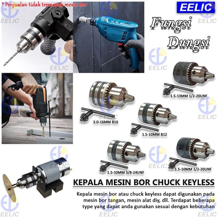 (Allthebest) EELIC KMB Kepala Mesin Bor Drill Chuck Atau Chuck Keyless Pengganti Kepala Mesin Bor