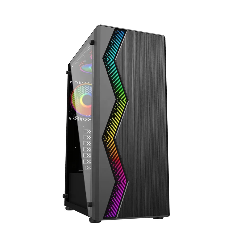 High Quality ODM OEM PC RGB Fan Desktop Medium Tower Chassis Gaming PC Case with LED Light Bar