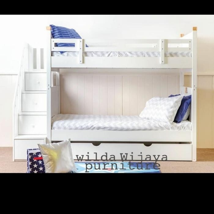 Tempat Tidur Anak Tingkat 3 Kasur . Tangga Laci