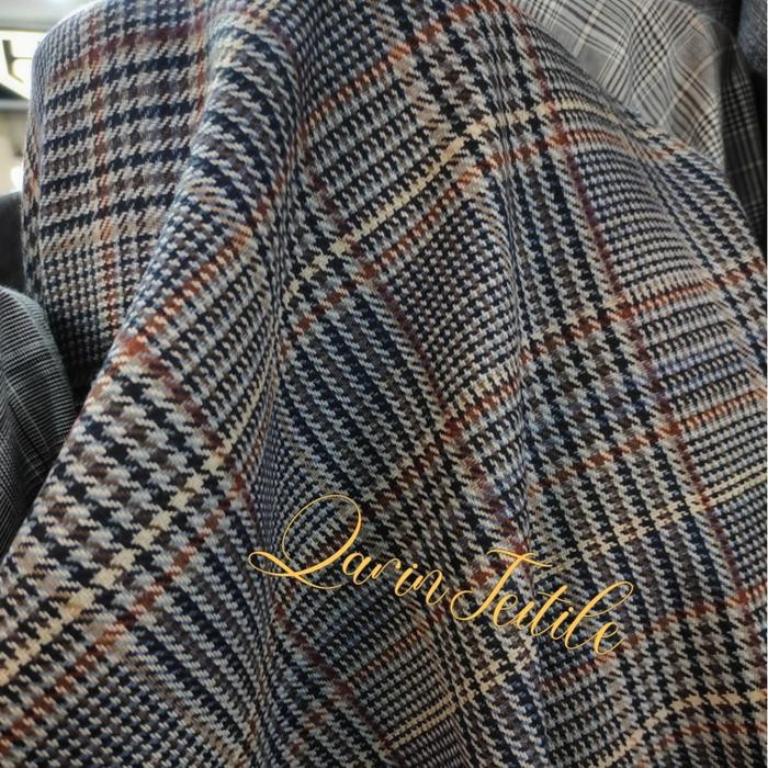 Bahan Kain Blazer Kotak Semi Wool / Kain Bahan Celana Kotak Semi Wool