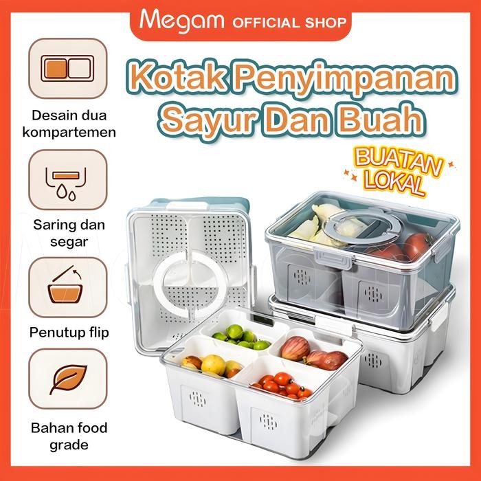 BELI LOKALMegam Kotak Penyimpanan Kulkas Freezer Tebal Plastik Drainase Kulkas Tempat Penyimpanan