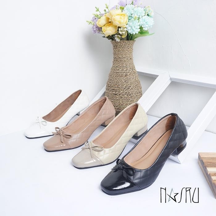 Nagita Sepatu Flat Shoes Heels / Hak 3Cm Pantofel Wanita Kerja Big Size Anti Slip Premium