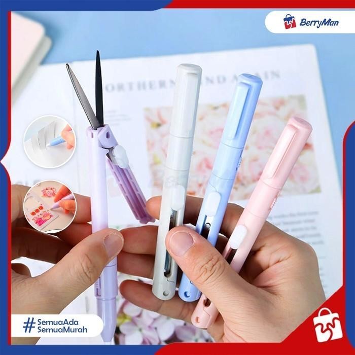 

AT Gunting Cutter 2 In 1 Mini Lipat Bentuk Pulpen Travel Friendly Foldable Scissors Estetik Lucu