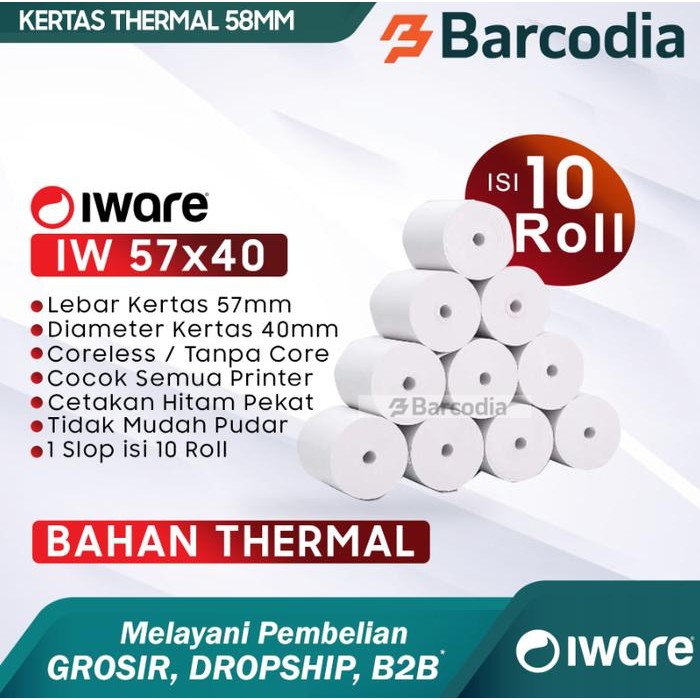 

AT (10 ROLL) KERTAS THERMAL 57X38 57x40mm / KERTAS THERMAL 58MM