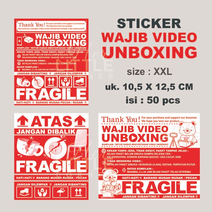 

AT STICKER WAJIB VIDEO UNBOXING - ukuran 107 x 125 mm (XXL) isi 50
