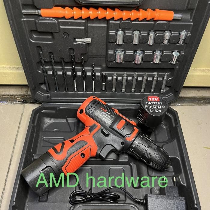 Mesin Bor Baterai Cordless Drill SET +Mata Bor JLD 12V (maktec,ryu,aeg