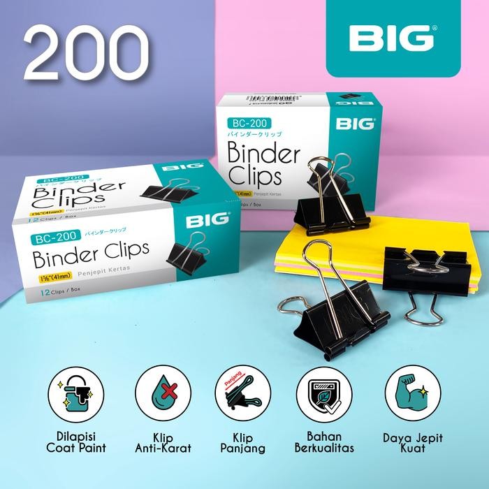 

AT BIG Binder Clip Klip Penjepit Kertas 200 BC-200 Besi Hitam Berkualitas