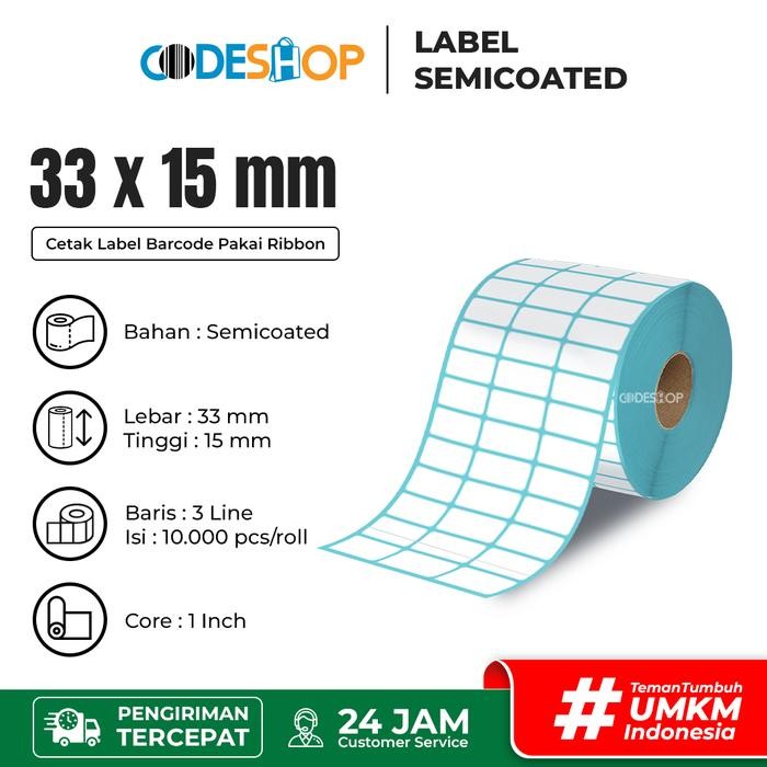 

AT Label Barcode Semicoated 33x15 mm 3 Line Codeshop Kertas Stiker 10.000 Pcs