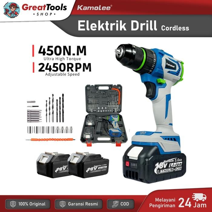 Kamolee Mesin Bor Cordless 10mm/Elektrik Drill Brushless New Color