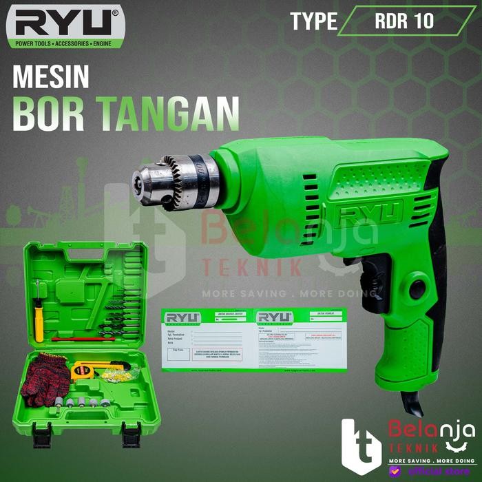 Tekiro RYU Mesin Bor Tangan RDR 10 10mm RDR10 10mm 370W 3000rpm dengan Kit Mata Bor Besi & Kayu