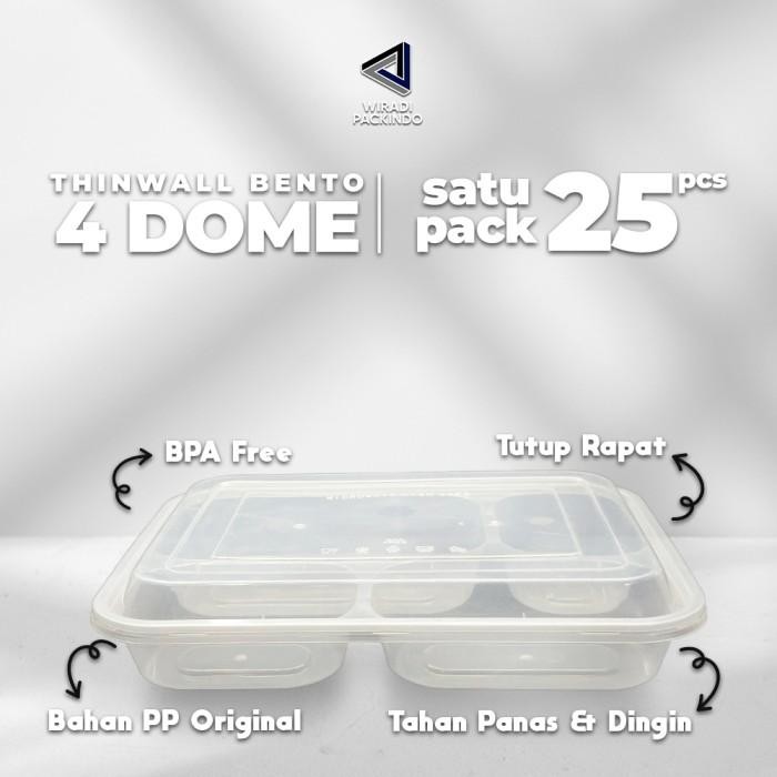 (Expert) Kotak Makan Plastik 4 Sekat Dome / Thinwall Bento Sekat 4 Dome
