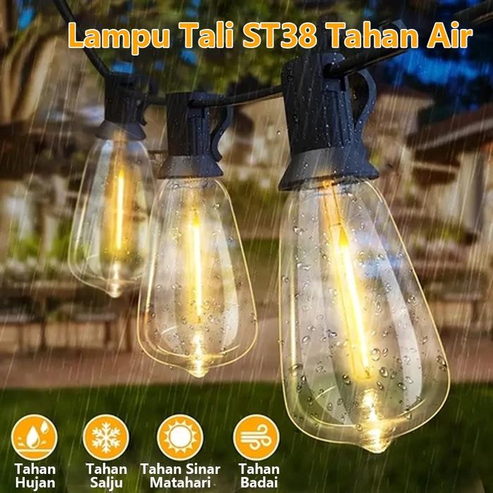 Solar Kuning Lampu 15 Meter Kabel 30 Lampu 1 Set Dapat Diredupkan Lampu Gantung Outdoor Lampu Cafe