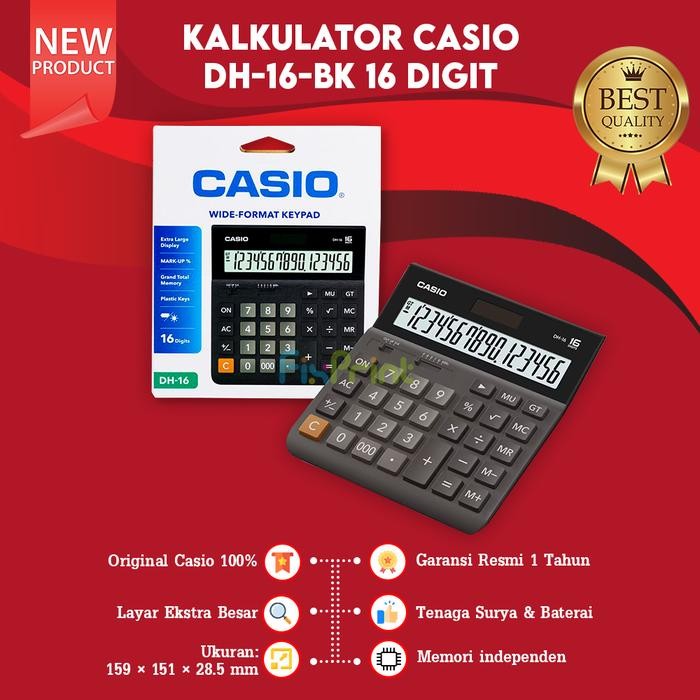 

Calculator Casio DH16 Black 16 Digits Garansi Resmi New Original 1
