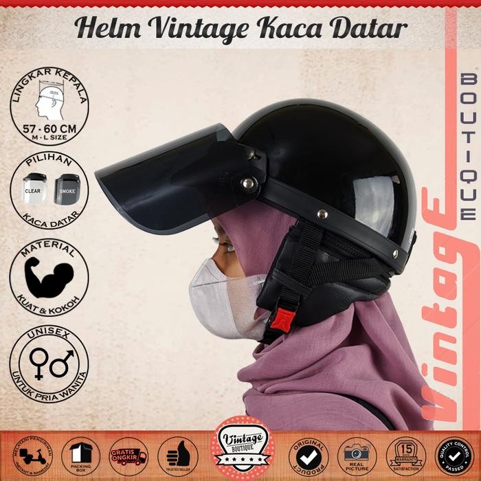 Helm Vintage Chips Retro Cetok Setengah Kepala Dewasa Kaca Datar Jadul
